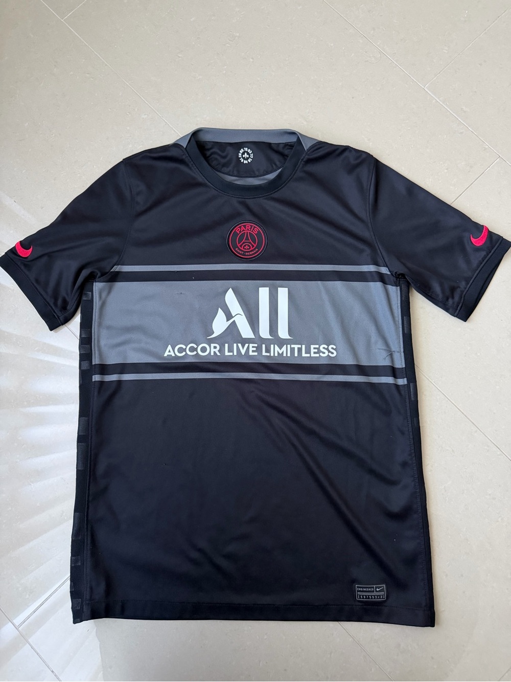 Nike big boys Black Jersey with Gray Chest Panel and Red Accents
